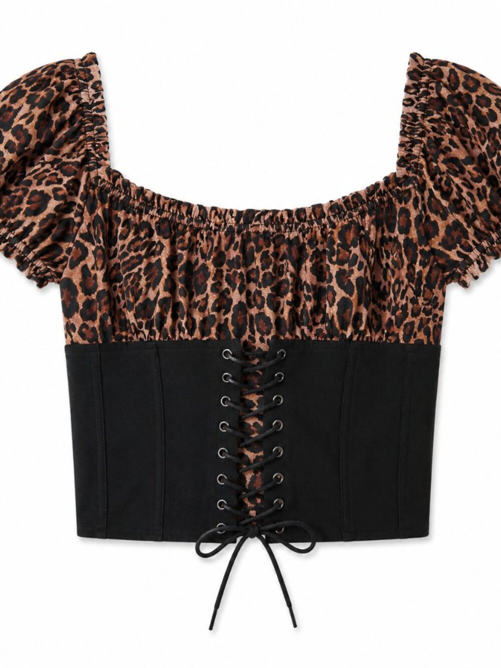 I AM GIA Rhia Corset Bustier Top Leopard Cheetah Mesh Black Lace Up Cropped